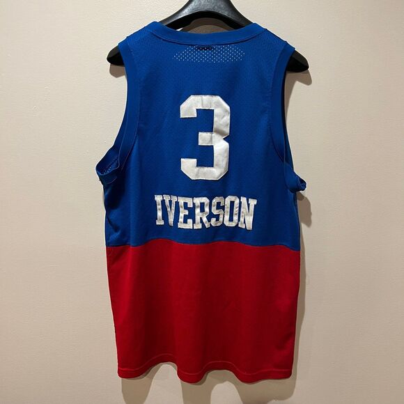 Nike Allen Ivers Red/Blue Authentic Throwback Jersey Sixers Sz L +2 - Picture 1 of 5